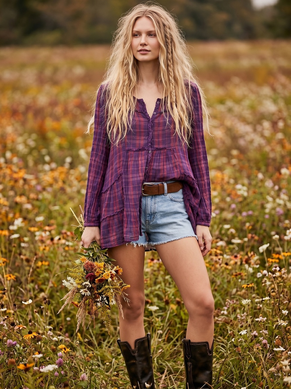 Free People Grunge 90s Whistle While You Work Plaid Button Down Tunic Top Medium